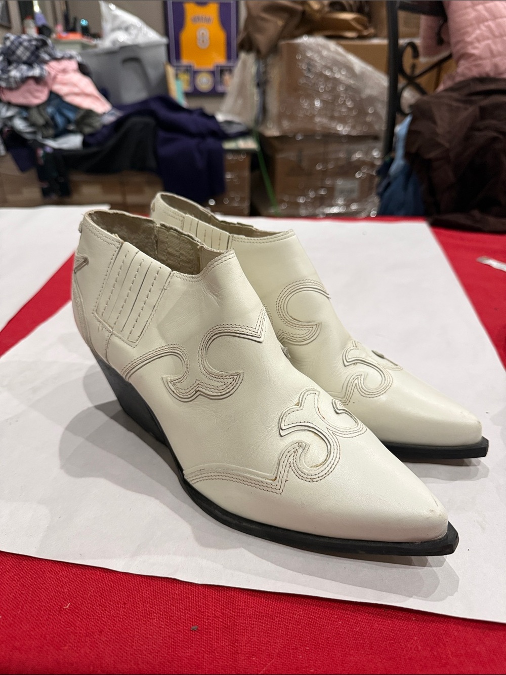 Steve Madden White Pointed Western Ankle Wedges